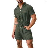 Men&#039;s T Shirts 2022 Summer Fashion Short Sleeve Mens Rompers Single Breasted Jumpsuit Solid One Piece Pocket Streetwear Cool