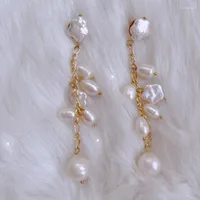 Kolczyki Dangle Designer Natural Freshwater Pearl Long Baroque Tassel Peads Drop Ear Hook imprezowy