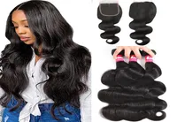 28 pêlos brasileiros de vison de 30 polegadas com onda corporal de 3pcs cabelos lisos 4x4 encerramento de renda Remy de cabelo humano weave1040873
