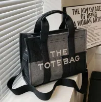 Tote Bag 5A Patchwork denim çantalar kadın tuval omuz çantaları moda crossbody alışveriş çantaları metal fermuarlı baskılı harfler 2 boyutta çanta
