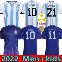 16-4xl Argentine Soccer Jersey Messis J.Alvarez Football Shirt 2022 Dybala Aguero Maradona Di Maria Retro 1986 22 23 Fans Version du joueur Men Kit Kit Set Uniforms