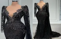 2022 Plus Size Arabic Aso Ebi Black Mermaid Luxurious Prom Dresses Beaded Crystals Evening Formal Party Second Reception Birthday 5123612