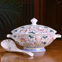 Ciotole 9 pollici di grande capacità di ceramica in ceramica cinese pentola di porcellana con panoramica del cucchiaio