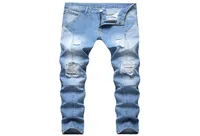 Men039s Jeans Mens Design Fashion Panelled Biker Skinny Distressed Light Blue Denim Pants Drop Whole Stock4489546
