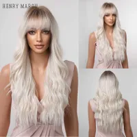 Dantel Peruklar Platin Sarışın Sentetik Saç Balayage Futura Uzun Dalgalı Ombre Cosplay Peruk Kadınlar İçin Doğal Bangs 221210