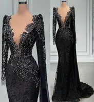 2022 Plus Size Arabic Aso Ebi Black Mermaid Luxurious Prom Dresses Beaded Crystals Evening Formal Party Second Reception Birthday 7814077