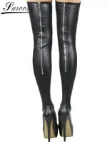 Frauen Socken Super Deal Schwarze Lederstrümpfe erotischer Reißverschluss Oberschenkel hohe sexy Lady Trendy Bein Kleidung mit Aufenthalt auf Silikon