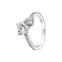 Double Heart Sparkling Ring Real Sterling Silber mit Originalschachtel für Pandora Mode Hochzeitsfeier Schmuck für Frauen CZ Diamond Freundin Geschenk Engagement Ringe