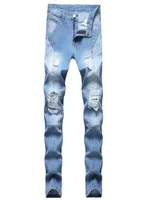 Men039S Jeans Mens Design Fashion Panel Biker Skinny Distressed Light Blue Denim Pants Drop Whole Stock6830275