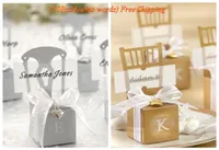 250Pcslot Silver and Gold Wedding chair favor boxes with name cards and ribbons For Event and Party candy gift box favors6522031