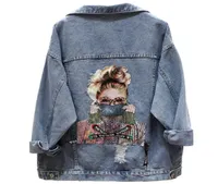 Mujer chaqueta de mezclilla Fashion Streetwear Letter Stylish 2021 elegantes agujeros estampados estampados Jean Patchwork Bf Jeans Coat3086509