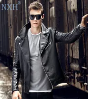 NXH Fashion Tourndown collier faux cuir jaket hommes moto biker mass veste en cuir lâche manteau homme deri deri ceket jaqueta696887