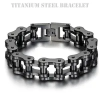 Titanium Steel IP Black Plating Biker Bicycle Chains Bracelet Punk Wristbands Brace lace Male Trendy Jewelry High Quality 23cm222z