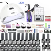 Nagelupps￤ttning 120W 54W UV LED -lampgel nagellackupps￤ttning kit elektrisk borrkonstverktyg Manikyrf￶rl￤ngningssats218f