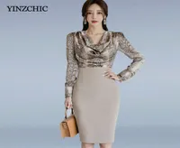 Женщина моды Spring Slim 2pcs Suits Snakeskin Blouse Skirt Set Set для офисной леди элегантной вечеринки 3569969