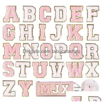 Other Home Textile Notions 5.5Cm White Pink Chenille Letter Iron On Towel Embroidered Alphabet Glitter Sequins Self Adhesivees Appli Dhwyi