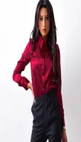 Moarcho Women Silk Satin Blouse Button Lapel Lengeve Shirts Ladies Office Work Elegant Top High Quality Blusa5915058