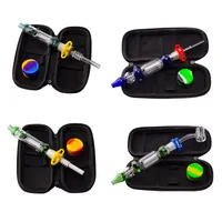Headshop214 NC015 Hookah Spill-proof Smoking Pipe Bag Set Colorful Calabash Glass Bong About 6.93 Inches 10mm 14mm Quartz Ceramic Nail Clip Dabber Tool Silicon Jar