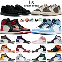 1 1s travis scotts Basketball Shoes for men women jumpman Black Phantom University Blue Bred Patent Chicago Denim Reverse Mocha Pine Green mens sneakers