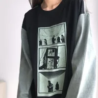 22FW Momen feminino de impressão de desenho animado camiseta de molhos de coloração de unidade de moda de moda de rua com pullacão de pullacêutico