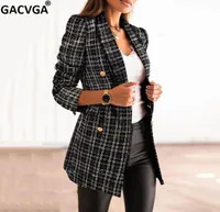 Autumn Women Jacket New Winter Line Plaid DoubleBreasted Blazer Jacket Slim Office Elegant Coat Outwear6527816
