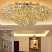 Luces de techo simples iluminación de sala de estar lámpara de lámpara de cristal redonda de oro en el hogar moderno europeo