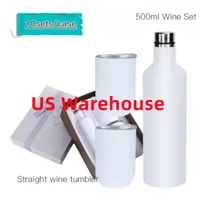 US Warehouse Sublimation Tumblers Wine Set White Blank Double Wall Vacuum 750ml with 12oz Straight egg Mugs 25oz Champagne Bottles for Gifts New Arrive 10sets B5