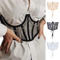 Ceintures 2022 Lacet Up for Women Mesh Metal Chain Stracles larges Female Crop Top Sexy Bandage Club Short Wrap Corset