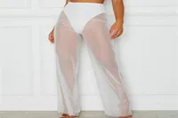 Women039s Pants Capris Womens Summer Beach Mesh Sheer See Through High Waist Transparent Wide Leg Clubwear Holiday Trousers17746540