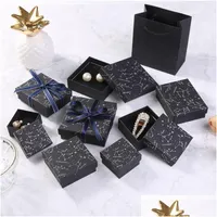 Joyas de joyas hojas impresas Organizador negro Constellation Constellation Estuche de regalo Collar Pendientes de aretes de anillo Packaging de papel 1992 Drop Dhuod