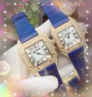犯罪プレミアムメンズレディース愛好家はクォーツムーブメントタイムクロック時計スクエアローマダイヤモンドリングケース本物のレザーベルトラグジュアリーポピュラーな腕時計