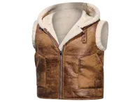 2022 Men Autumn And Winter New Vest Faux Fur Solid Color Zipper Hooded Pu Leather Vest J2207221213352
