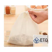 Packing Bags Linen Cotton Strainer Reusable Chinese Medicine Filter Bag Soup Tea Flavor With String Kitchen Tools Drop Delivery Offi Dhx3D