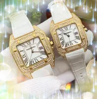 Square Women's Men's Roman Dial Watch Top Brand Luxury Mane Leather Waterproof Quartz Chronograph Diamonds Ring Case Milit￤ra klockor Orologio Di Lusso g￥vor