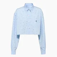 نساء القطن القطن القصيرة القصيرة قمصان بلوزة مع Diamant 2022 Girls Milan Runway Runder Ballly Poplin Designer Shirt 9191819