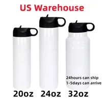 米国倉庫サブリメーションスポーツ水ボトルフラスコタンブラーブランクホワイト20オンス24オンス32オンスシールハンドルレッドステンレス鋼旅行マグ