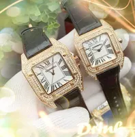 Tre n￥lar l￤derb￤lte titta p￥ kvinnor m￤n fyrkantiga romerska diamanter ringer fall japen vk kvarts kronograf grossist m￤ns g￥vor armbandsur orologio di lusso tabell