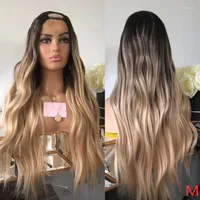 Ombre Platinum Blonde Wavy U Part Wigs 1x4 Middle Open Human Hair Wig For Women Malaysian Remy 200density Full Machine Made
