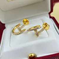 Nail Earring Diamond Stud pour femmes boucles d'oreilles 925 argent 18k ￩talons ￩touff￩s dor￩s Counter qualit￩ avec bo￮te de diamants en diamant cadeau 001