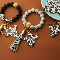 Silicone BEADs Chain -chave para chaves coloridas pulseira de pulseira joias de jóias de milch vaca pu to tassel charme carm de charms de anel de chave
