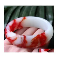 Bangle Xinjiang Hetian Seidenhähnchen Blutrot und weißes Jade -Armband für Frauen Drop -Lieferung Schmuckarmbänder DH9co