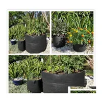 Planters Pots 3 5 7 12 15 17 20 30 34 Gallon Round Fabric Plant Pouch Root Container With Handles Black Grow Bag Aeration Pot Drop Dh6Ts