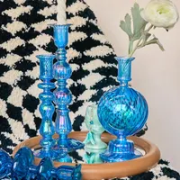 حاملي الشموع Floriddle Retro Candlesticks Taper Tall Decoration Party Blue Vase Decor Decor
