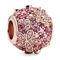 Silver S925 Serling Sier J￳ias Diy Flores Flores de Flores Pandora Charme para pulseiras Europeias Bracelete de ouro rosa Collier 2255 D Dhyrp