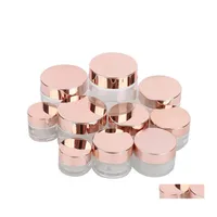 Bouteilles d'emballage Jar Grosted Glass Cream Clear Cosmetic Bottle Lotion Balm Loup Balm avec Rose Gold Lid 5G 10G 15G 20G 30G 50G 10 DHXNE