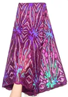 Magenta African Lace Fabric 2022 Wysokiej jakości nigeryjskie tkaniny 5 jardów francuskie cekiny Koronki materiał do sukni ślubnej 9557421