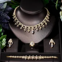 Halskette Ohrringe Set Fashion Design Bright Crystal Full Micro CZ Pave Hochzeit Braut Luxus Dubai Dinner Kleid Party N-316