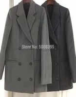 Women039s Wool Blends ElfStyle Woman Blend Volterra Peacoat Dark Grey Melange Short Coat Double Breasted Lapel Collar Lon2155971