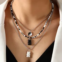 Fashion Black White Beads Multi-Layers Round Pendant ketting voor vrouwen schattige beren ketting boho sieraden