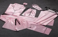 Jrmissli pijamas mulheres 7 peças pijamas rosa conjuntos de cetim de seda sexy lingerie home wearwearwear pijamas conjunto pijama mulher66662142